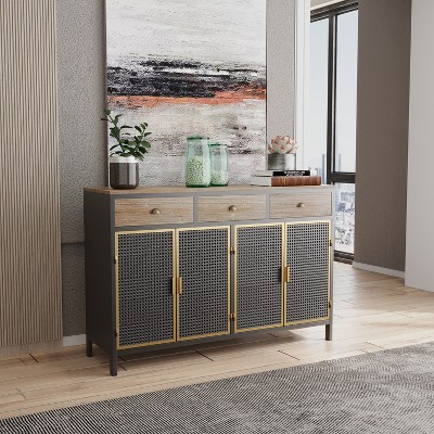 47.64" Freestanding 4 Door Sideboard with 3 Top Drawers, Dark Gray - ModernLuxe