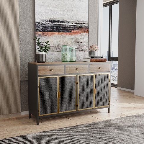 47.64 Freestanding 4 Door Sideboard with 3 Top Drawers, Dark Gray -  ModernLuxe