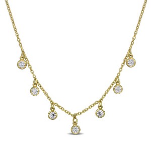 EVERLY JEWELRY | Yellow Plated Sterling Silver 5/8ct TGW Created White Sapphire Station Necklace, 16 inc + 2 inc - 1 of 4