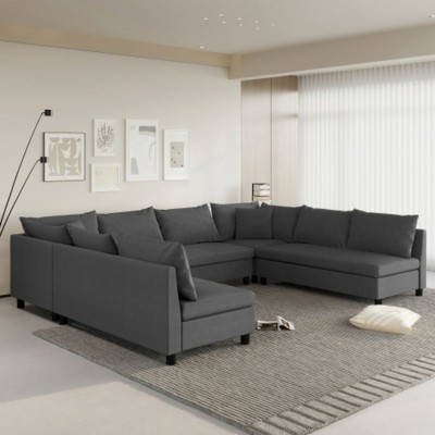 116x86'' Modular U-Shaped Sofa, Reversible Chenille, 8-Seater, Customizable, Minimalist Living Room Couch