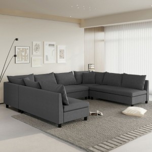 116x86'' Modular U-Shaped Sofa, Reversible Chenille, 8-Seater, Customizable, Minimalist Living Room Couch - 1 of 4