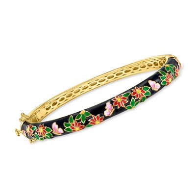 Ross-Simons Multicolored Enamel Flower Bangle Bracelet in 18kt Gold Over Sterling