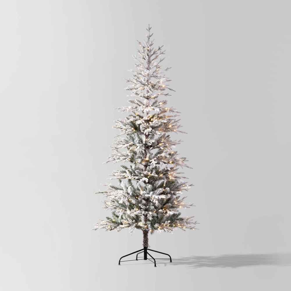 7.5' Pre-lit Glitter Flocked Indexed Balsam Fir Artificial Christmas Tree Pure White Lights - Wondershop™