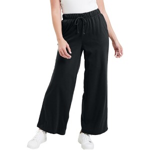 June + Vie by Roaman's Women's Plus Size French Terry Wide-Leg Pant - 1 of 4
