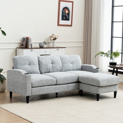 KTMBDW Convertible Sectional Sofa Couch, 3 Seat L-Shaped Sofa with Fabric Ottoman Small Couch for Small Apartments, Living Room and Office
