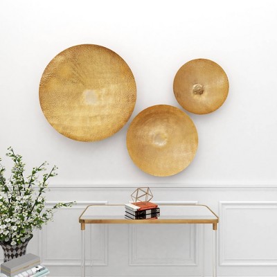 Gold Large Metallic Round Disk Wall Decor Set