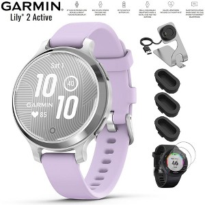 Garmin Lily 2 Active Smartwatch Silver with Purple Band + Charging Dock Bundle - 1 of 4