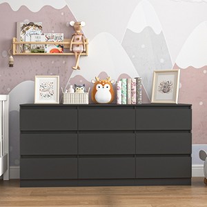 CIPACHO Black 9-Drawer Mid Century Modern Dresser for Bedroom with Sleek Hidden Handle - 1 of 4