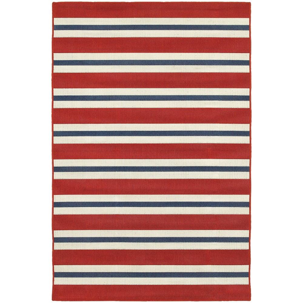1'10inx2'10in Marlowe Striped Patio Rug Red/Blue