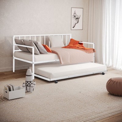 YONWAY Twin Daybed with Trundle, Metal Bed Frame with Trundle, Daybed & Trundle Frame Set with Wheels & Metal Slat Support