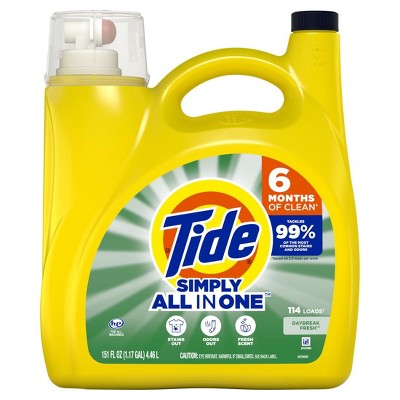 Tide Simply Liquid Laundry Detergent, Daybreak Fresh Scent, 114 Loads, 151 fl oz, All-In-One Detergent