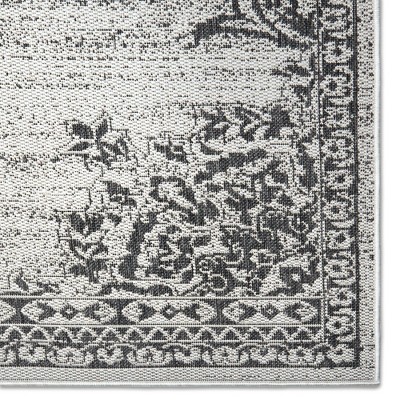 Gray and Black Medallion Synthetic Indoor/Outdoor Area Rug