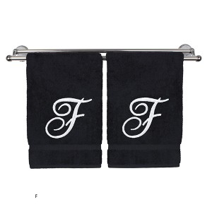 BC BARE COTTON Monogrammed Hand Towel, 100% Turkish Cotton - Set of 2 - Black - White Script - 1 of 4