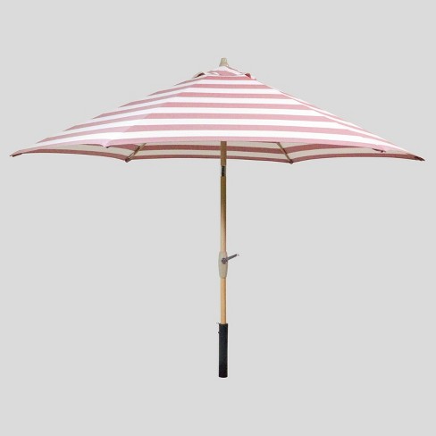 9 Round Cabana Stripe Patio Umbrella Duraseason Fabric Red Light Wood Pole Threshold Target