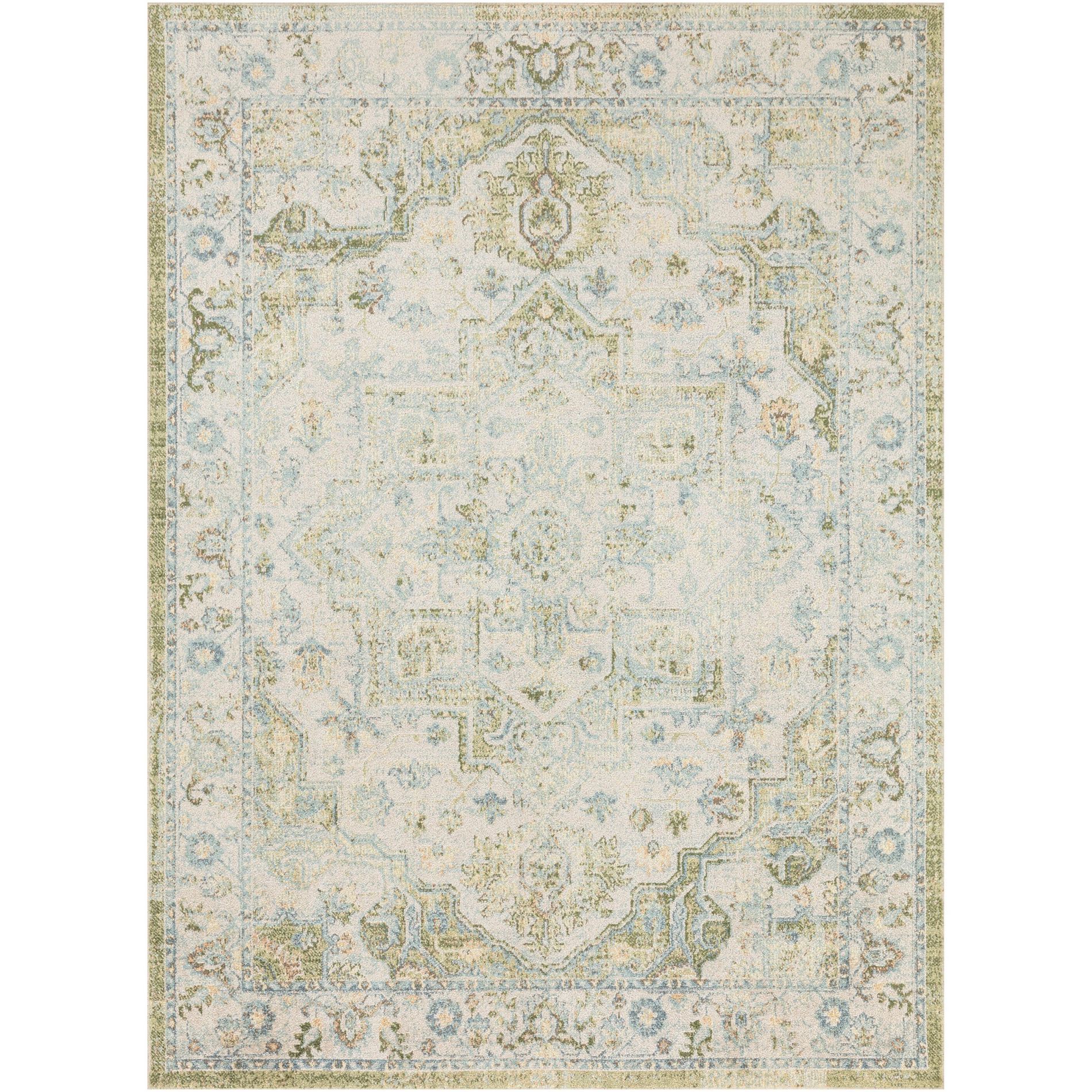 Nourison Astra Machine Washable 5'3" x 7' Blue Green Vintage Indoor Flatweave Rug