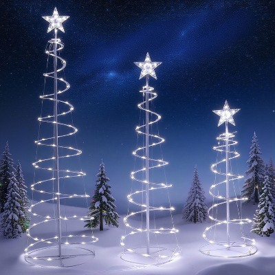 Joyfy 3 Packs Christmas Spiral Tree Yard Light Outdoor Decoration, 218 LED Lights with Stakes for Xmas Party Indoor Outdoor Garden Holiday Decoration