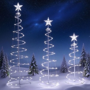 Joyfy 3 Packs Christmas Spiral Tree Yard Light Outdoor Decoration, 218 LED Lights with Stakes for Xmas Party Indoor Outdoor Garden Holiday Decoration - 1 of 4