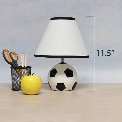 11.5" White and Black Ceramic Soccer Ball Table Lamp