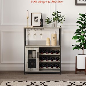 Living Room Wine Bar Rack Cabinet w/ Storage Space & Detachable Wine Rack, Coffee Bar w/ Glass Holder, 3-Tier Kitchen Buffet Cabinet - 1 of 4
