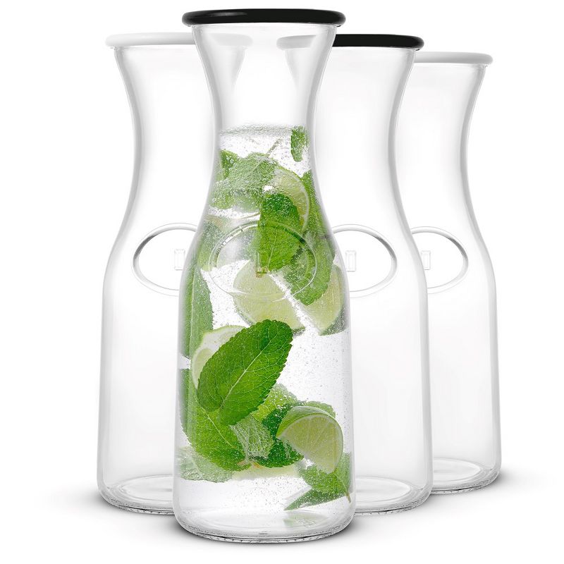 JoyJolt Hali Glass Carafe Bottle Water or Juice Pitcher with 6 Lids - 35 oz - Set of 4, 3 of 7