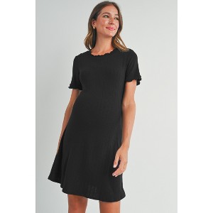 Hello Miz Women's Lounge Ribbed Knit Short Sleeve Maternity Dress - 1 of 4