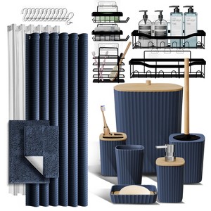 Bathroom Accessories Set with Shower Caddy and Bath Rugs - 27PC Bathroom Accessory Set with Shower Caddies & Bath Rugs, Shower Curtain Set - 1 of 4