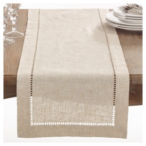 16"x90" Toscana Table Runner Light Brown - Saro Lifestyle: Traditional Hemstitch Border, Machine Washable - 1 of 2