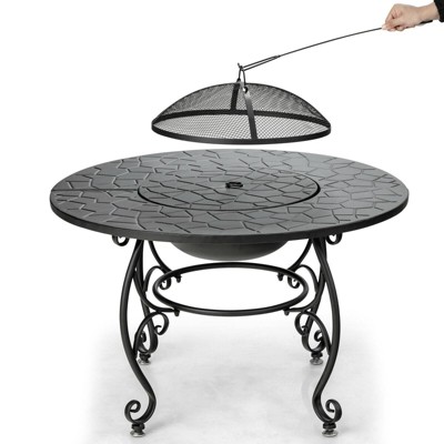 Black Steel Round Fire Pit Table with Cooking Grate