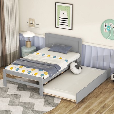 Twin Size Platform Bed with Trundle for Bedroom