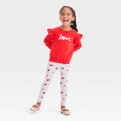 Toddler Girls' Valentine's Day Long Sleeve Top & Bottom Love Set - Cat & Jack™ Medium Red