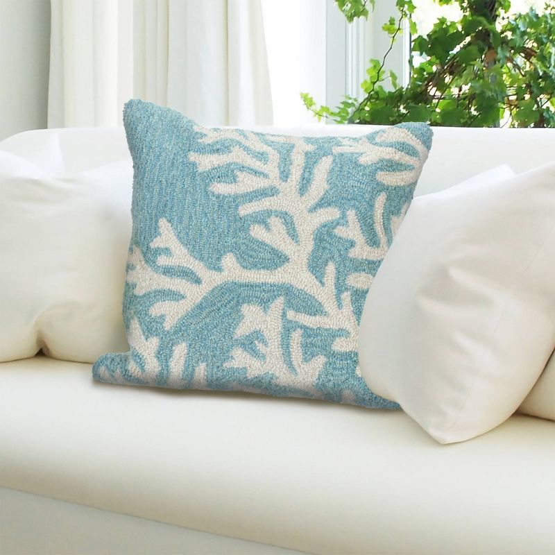 18&#34;x18&#34; Front Porch Coral Print Indoor/Outdoor Square Throw Pillow Aqua - Liora Manne, 3 of 6