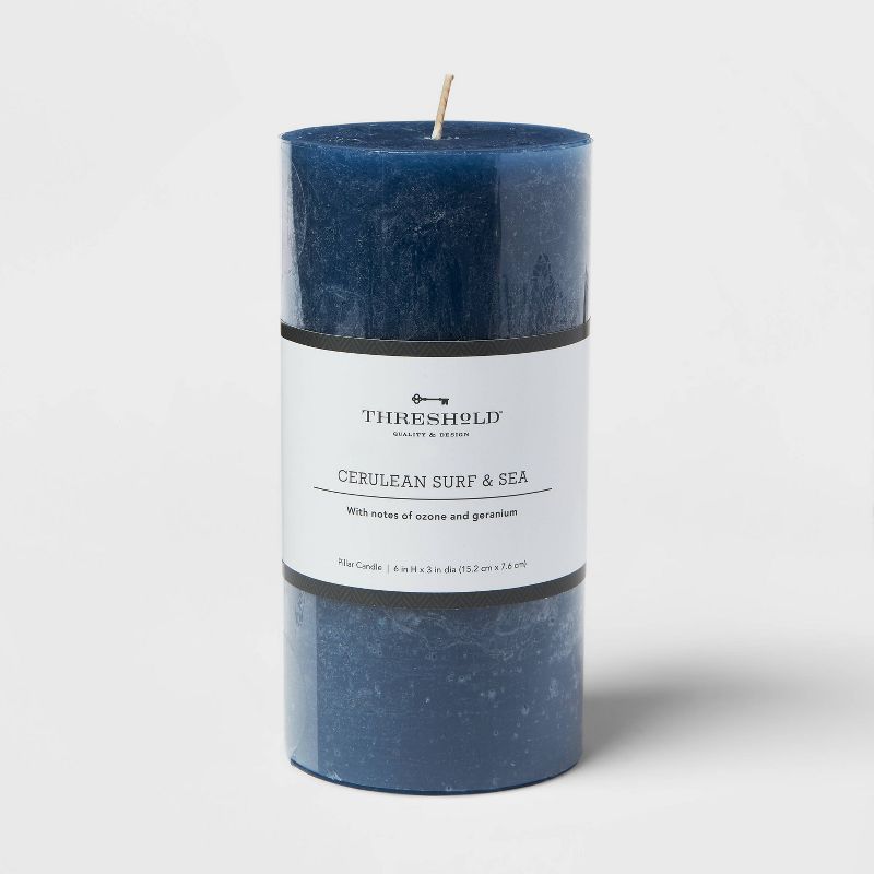 6&#34; x 3&#34; Pillar Candle Cerulean Surf and Sea Navy - Threshold&#8482;, 1 of 5