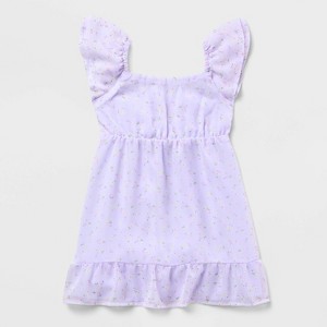 cat and jack purple dress Toddler Girls' Adaptive Floral Flutter Short Sleeve Chiffon Dress