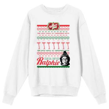 A Christmas Story Holiday Pattern With Ralphie Women's White Crew Neck Sweatshirt