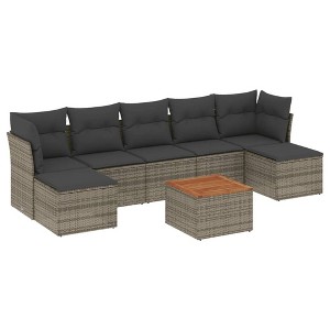 vidaXL Patio Sofa Set with Cushions Outdoor Furniture 8 Piece Poly Rattan - Gray - 1 of 4