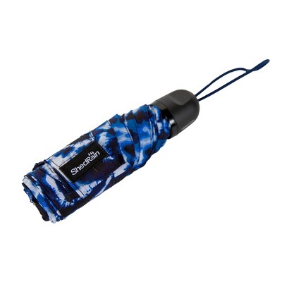 ShedRain Mini Manual Compact Umbrella - Blue Tie-Dye: Shibori Pattern, Telescoping Shaft, Polyester Canvas - image 4
