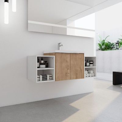 NicBex Floating Bathroom Vanity with Sink,Bathroom Sink Vanity with Soft Close Doors,Modern Bathroom Sink Cabinet for Bathroom,Oak/Walnut