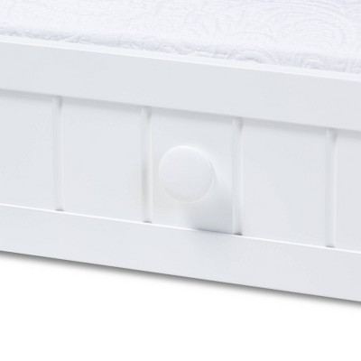 White Wood Twin Trundle Bed with Wheels