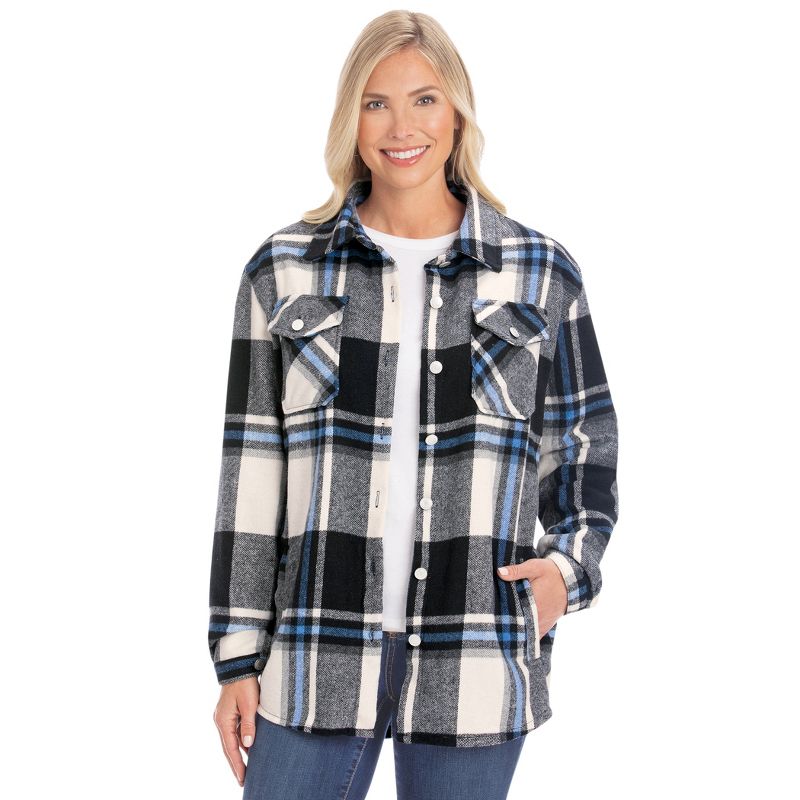 Collections Etc Ladies Flannel Button Front Shirt Jacket, 1 of 5