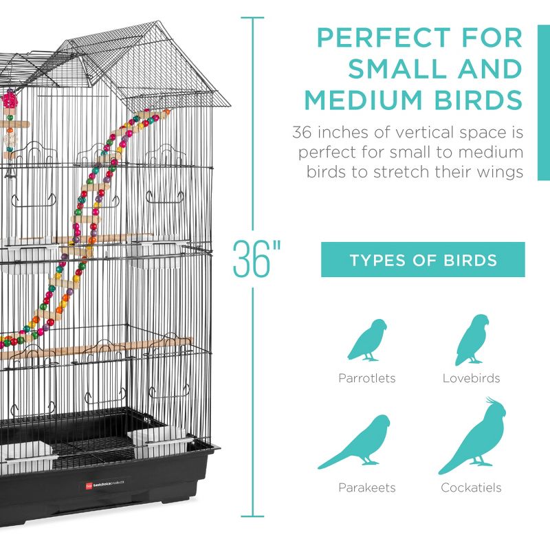Best Choice Products 36in Indoor/Outdoor Iron Bird Cage for Parrot, Lovebird w/ Removable Tray, 4 Feeders, 2 Toys, 2 of 8