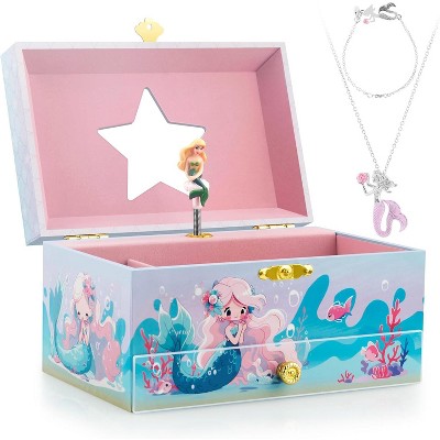 Kids Musical Jewelry Box for Girls with Drawer and Jewelry Set with Ballerina Theme