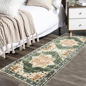 Washable Soft Rug Vintage Distressed Rug Low Pile Thin Rug Non Slip Non Shedding Accent Throw Rug for Dining Room Bedroom - 1 of 4