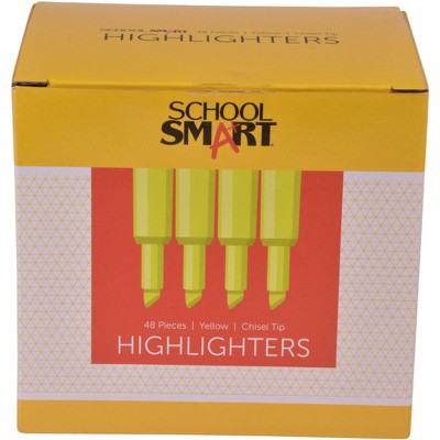 School Smart Tank Style Highlighters, Chisel Tip, Yellow, Pack of 48