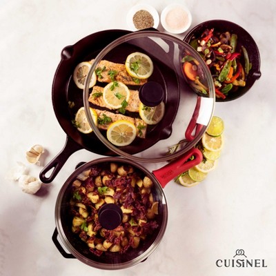 11-Piece Black Cast Iron Non-Stick Cookware Set with Glass Lids
