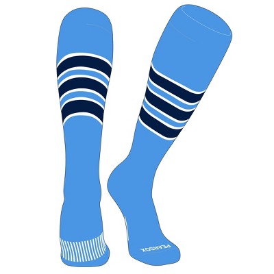 PEAR SOX Striped OTC Baseball, Softball, Football Socks (C) Sky Blue, White, Navy (S)
