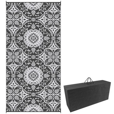Resenkos Floor Mat Carpet,Indoor Door Mat,Reversible Outdoor Rug, 9'x 18' Waterproof Straw Floor Mat, Portable RV Camping Carpet,Blue & White Floral