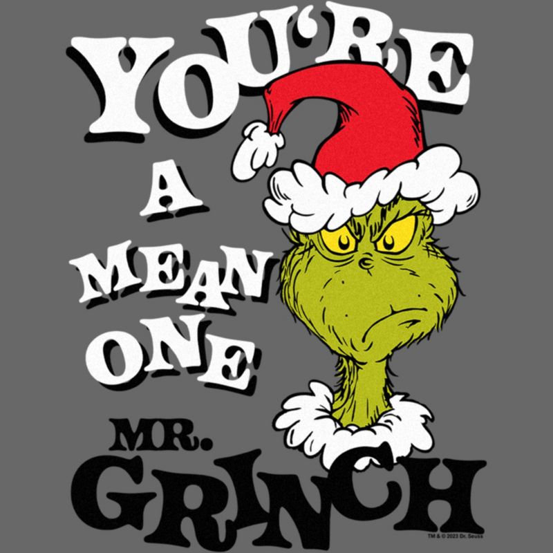 Juniors Womens Dr. Seuss Christmas The Grinch You're a Mean One Portrait T-Shirt, 2 of 5