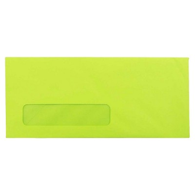 JAM Paper Brite Hue #10 Window Envelopes, 4 1/8 x 9 1/2, 50 per pack, Ultra Lime