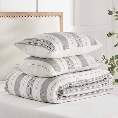 White and Gray Cotton Twin Duvet Set