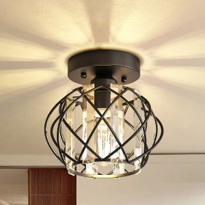 DORESshop 7 in. 1-Light Crystal Semi Flush Mount Ceiling Light Fixture, E26 Hallway Chandelier for Entry, Bedroom Bathroom - 1 of 4